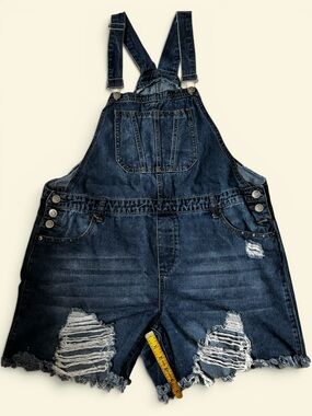 Hot Kiss Blue Denim Shortalls with Red Logo Tag Size 14